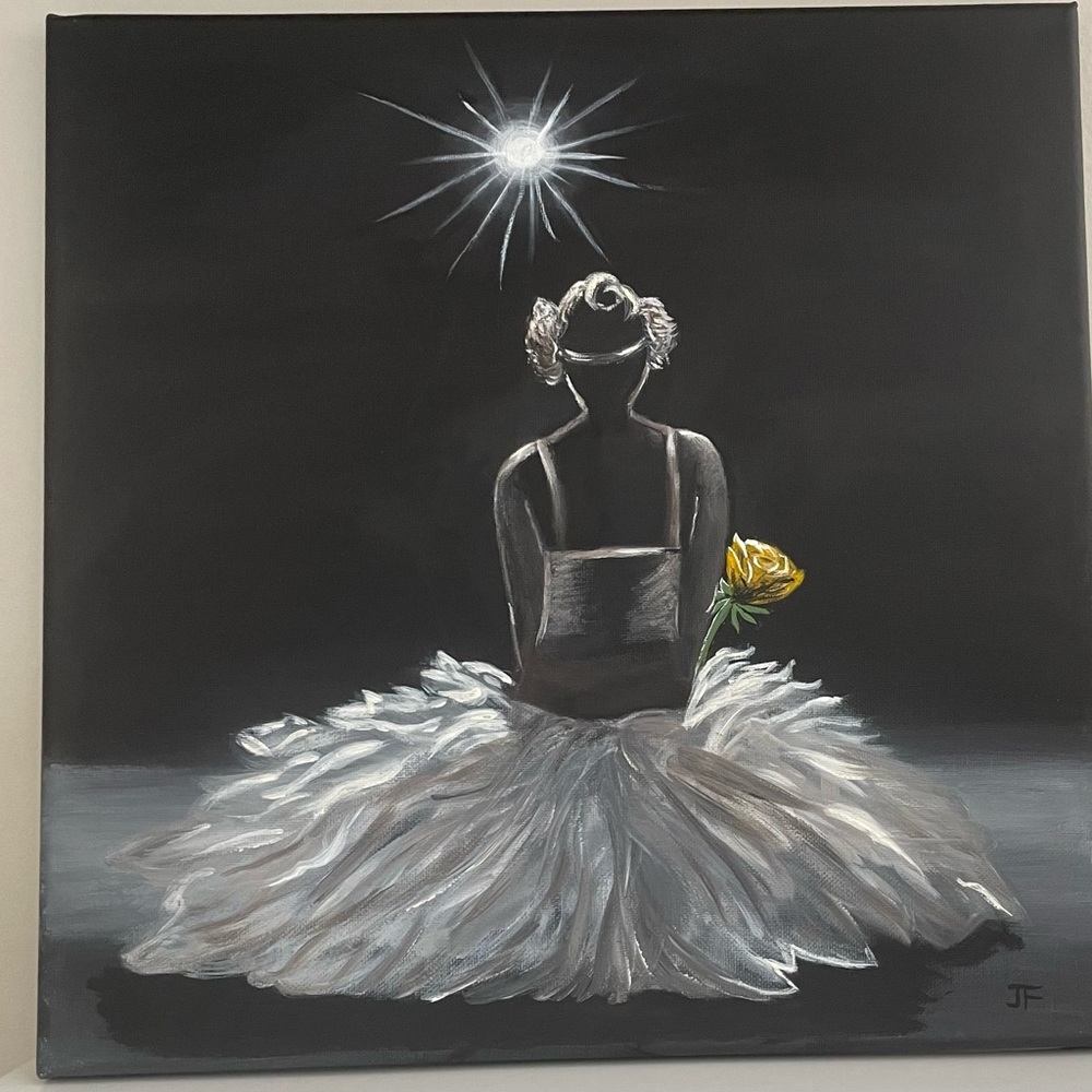 🌼 Original signed  painting SPOTLIGHT BALLERINA done by me in acrylics 14x14”
